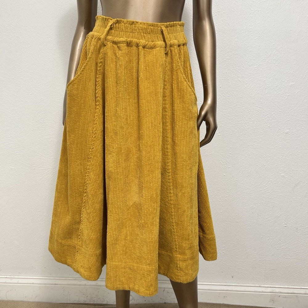 A Loves A Mustard Yellow Corduroy Skirt A Line Pockets Size M Fall Boho Earthy